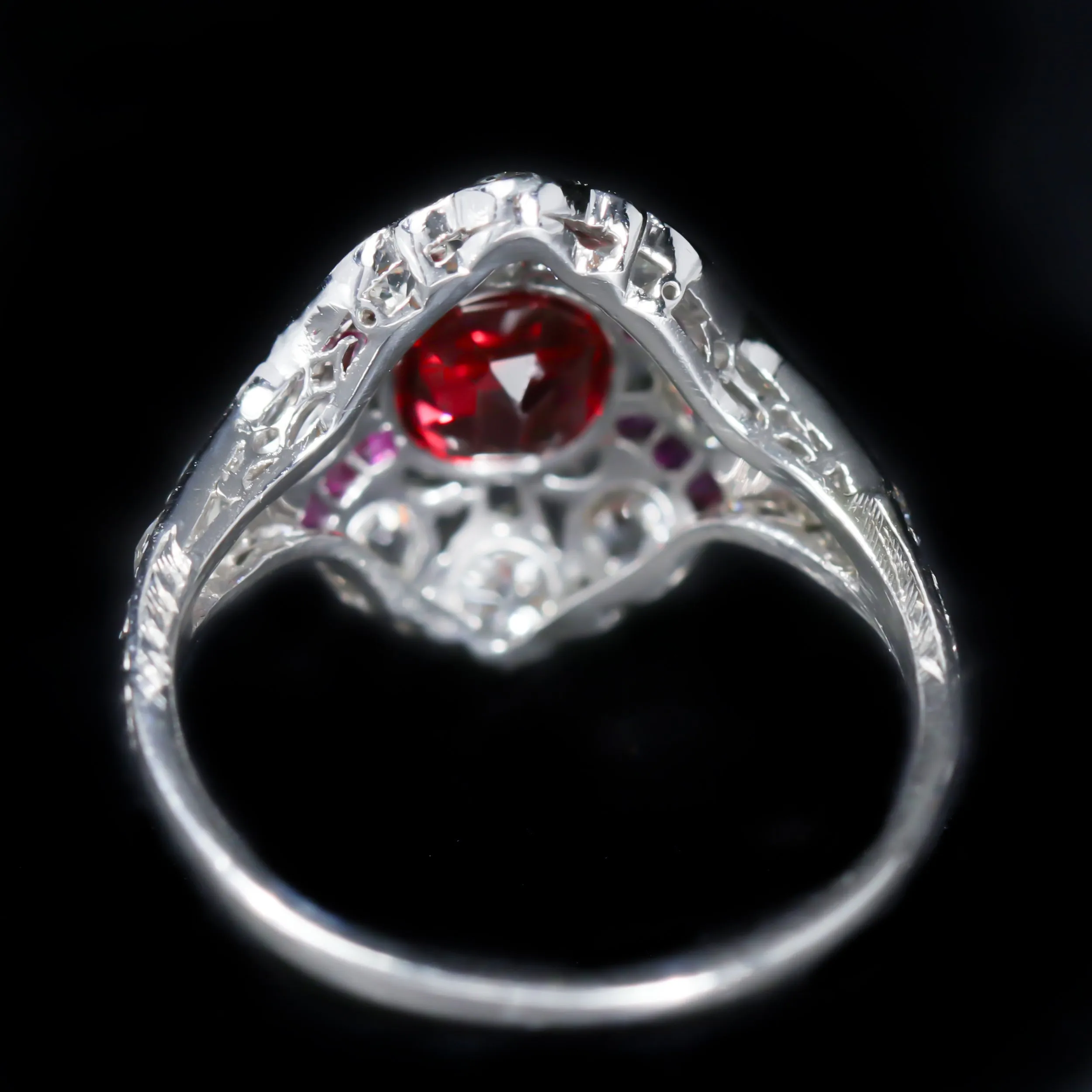 Art Deco 0.96 Carat Spinel, Ruby, and Diamond Ring