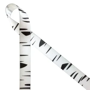Birch bark ribbon in white and black  printed on 5/8" white satin