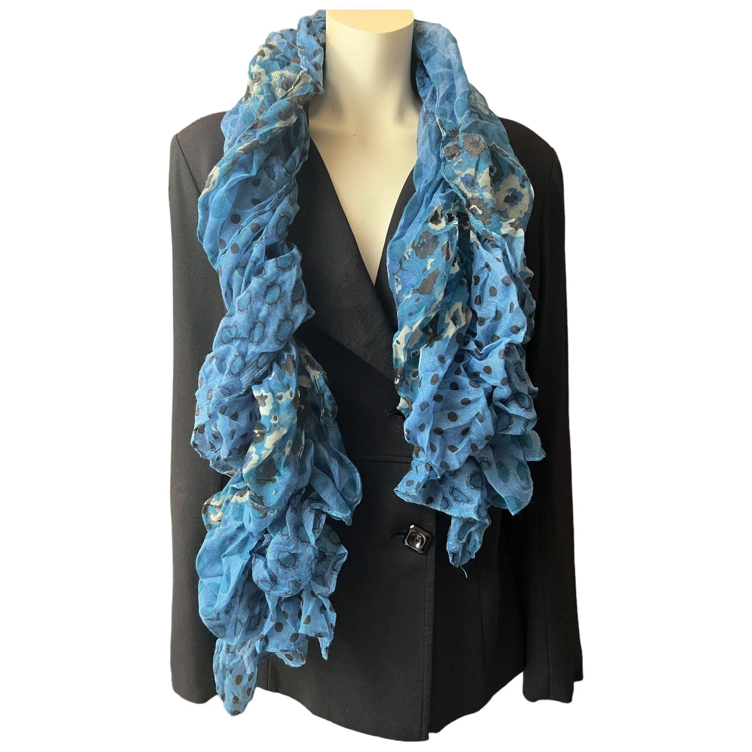 Blue Polka Dot - Ruffle Scarf