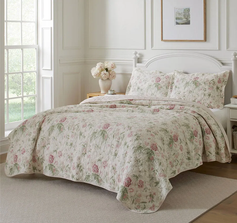 Breezy Floral Coverlet Set Pink and Green