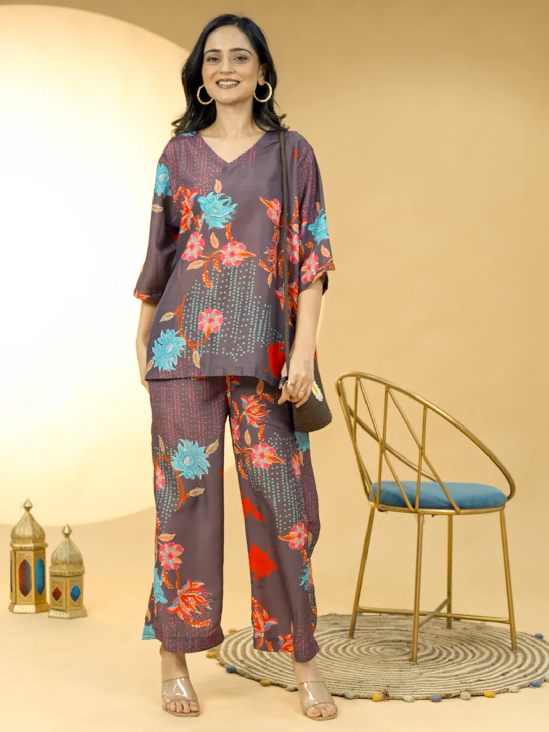 BurgundyFloral Muslin Printed OversizedTop