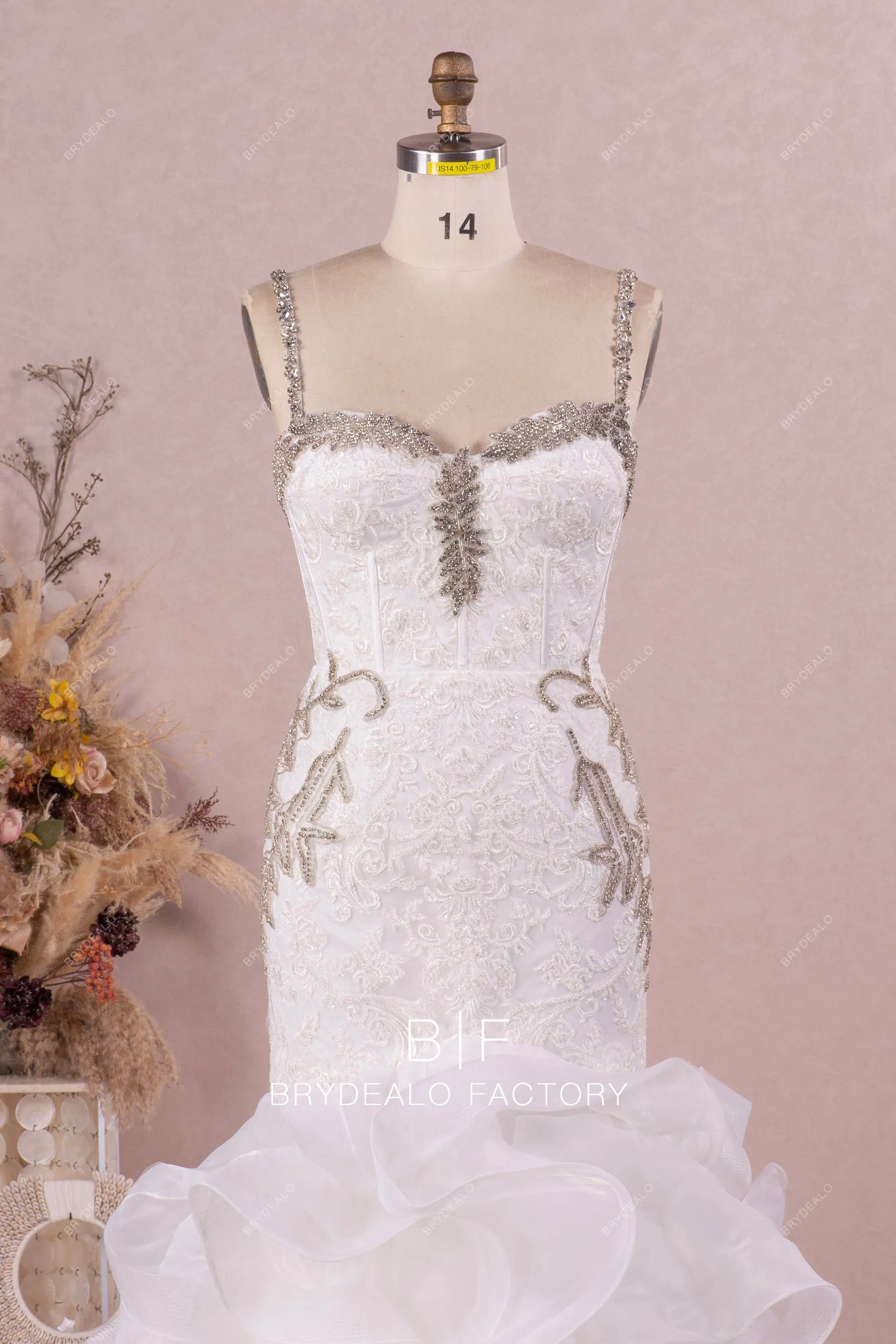 Designer Lace Sleeveless Corset Sparkly Trumpet Wedding Gown