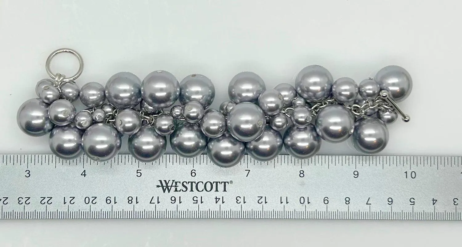 Dramatic Rich Gray Faux Pearl Drops Bracelet