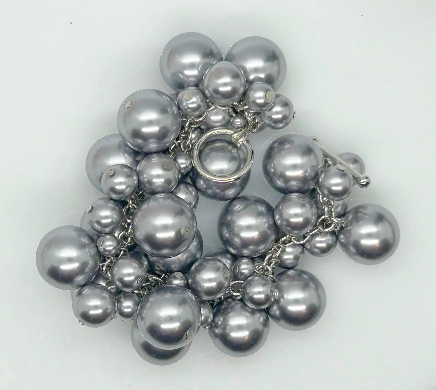 Dramatic Rich Gray Faux Pearl Drops Bracelet