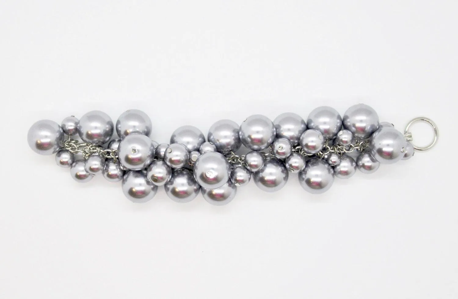 Dramatic Rich Gray Faux Pearl Drops Bracelet