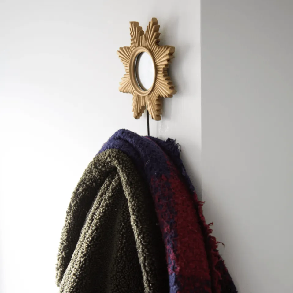 Gold Sun Decorative Mirror With Hook - 21cm