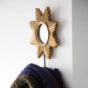 Gold Sun Decorative Mirror With Hook - 21cm