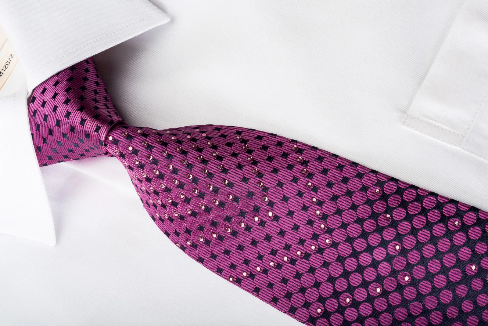Micheal Angelo Men's Silk Tie Geometric Circles On Purple Sparkling With Rhinestones