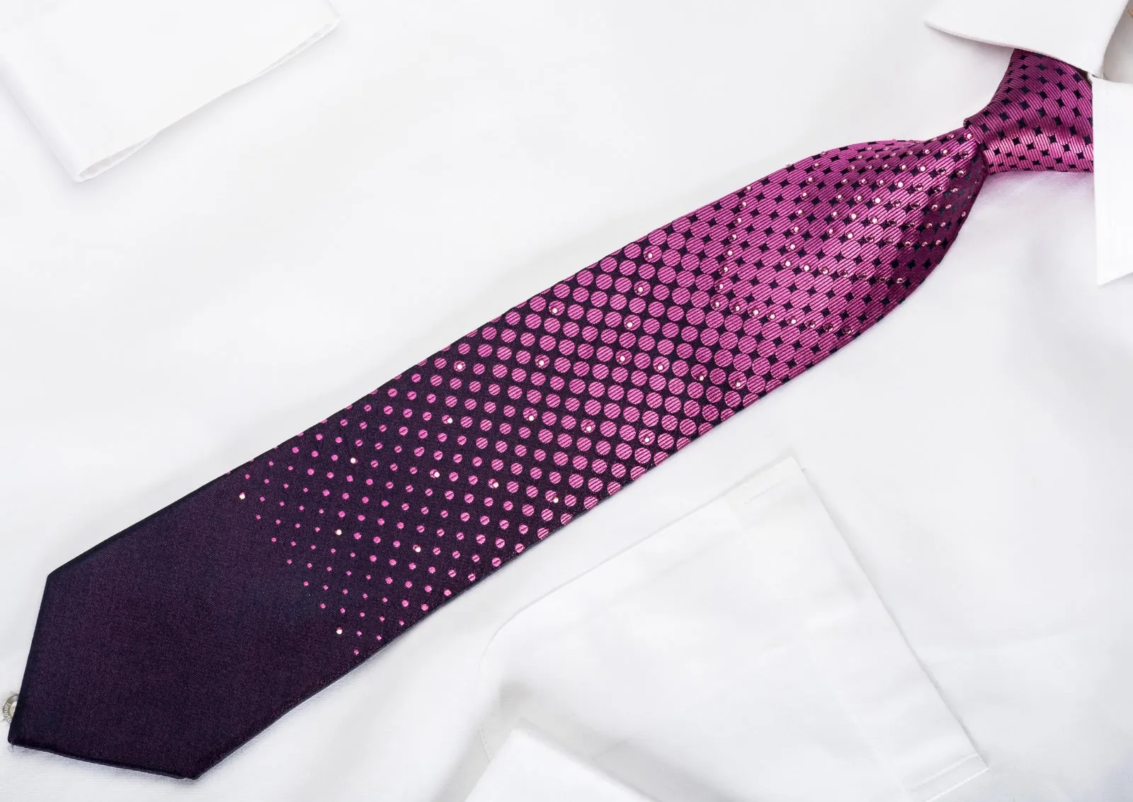 Micheal Angelo Men's Silk Tie Geometric Circles On Purple Sparkling With Rhinestones