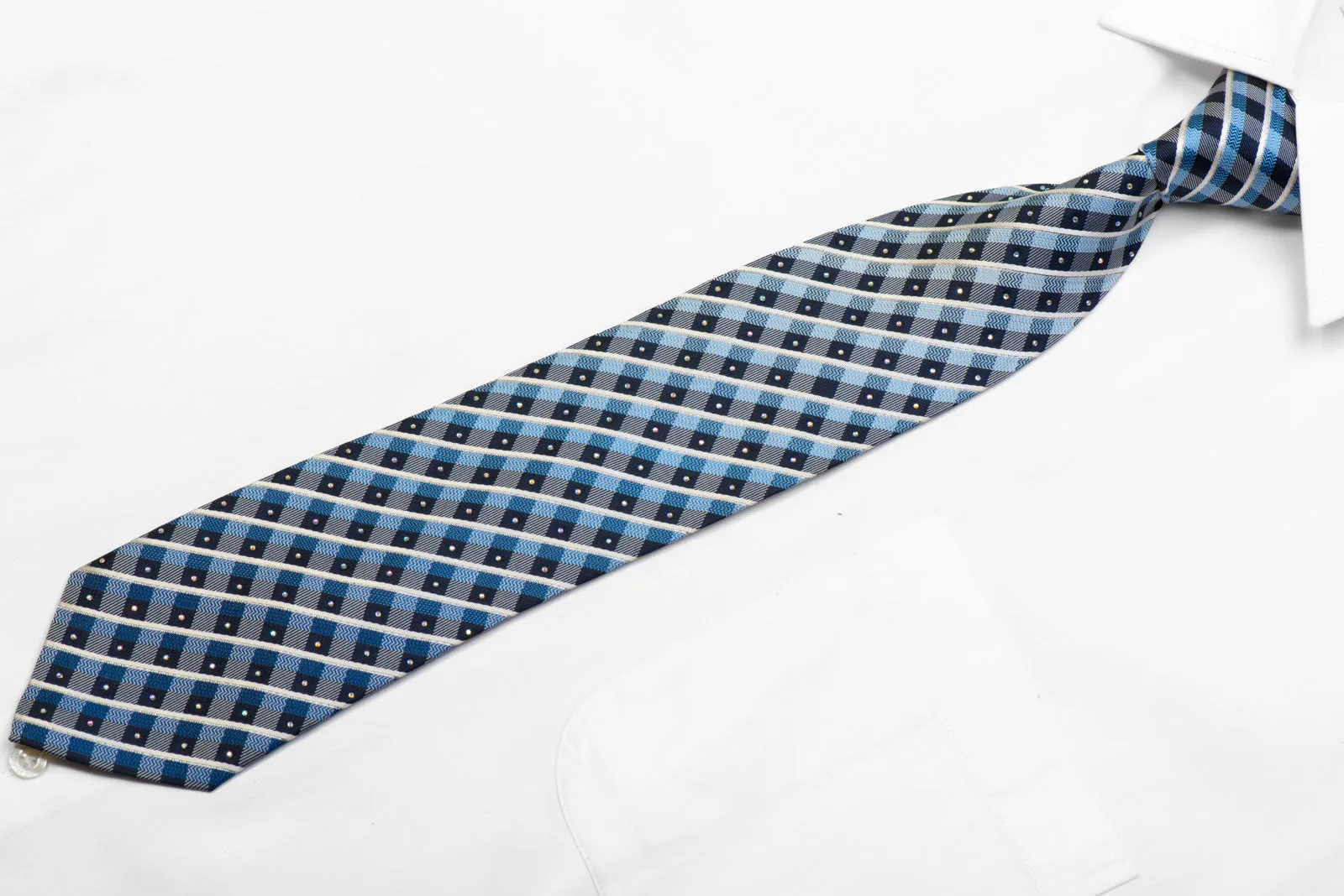 Nicole St Giles Silk Necktie Blue Plaids With Silver Sparkles