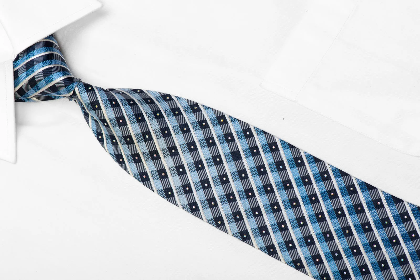 Nicole St Giles Silk Necktie Blue Plaids With Silver Sparkles