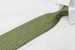 Nina Ricci Silk Necktie Quadrefoil On Green With Crystal Rhinestones