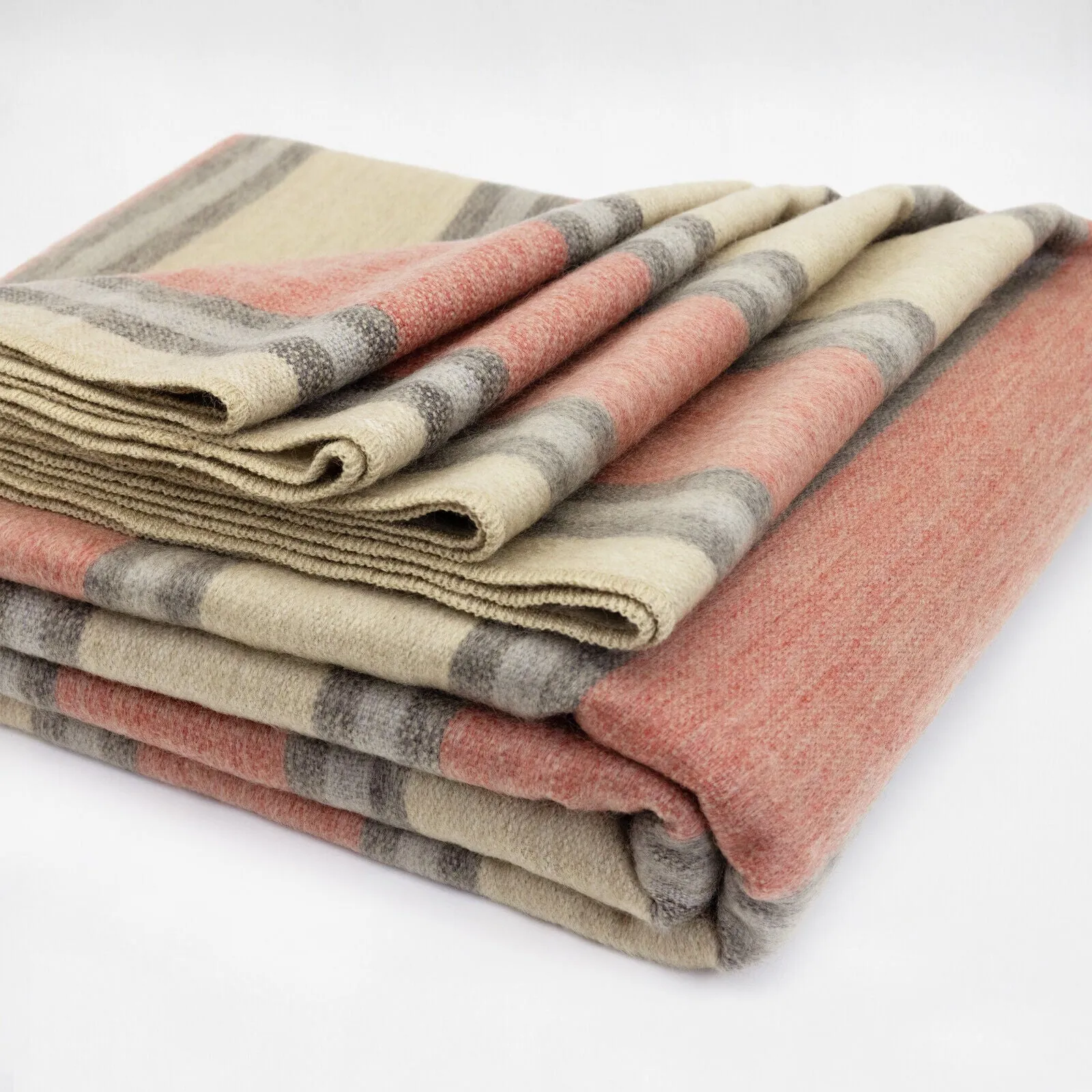 Palanda - Baby Alpaca Wool Throw Blanket / Sofa Cover - Queen 95" x 67" - cream crimson stripes pattern