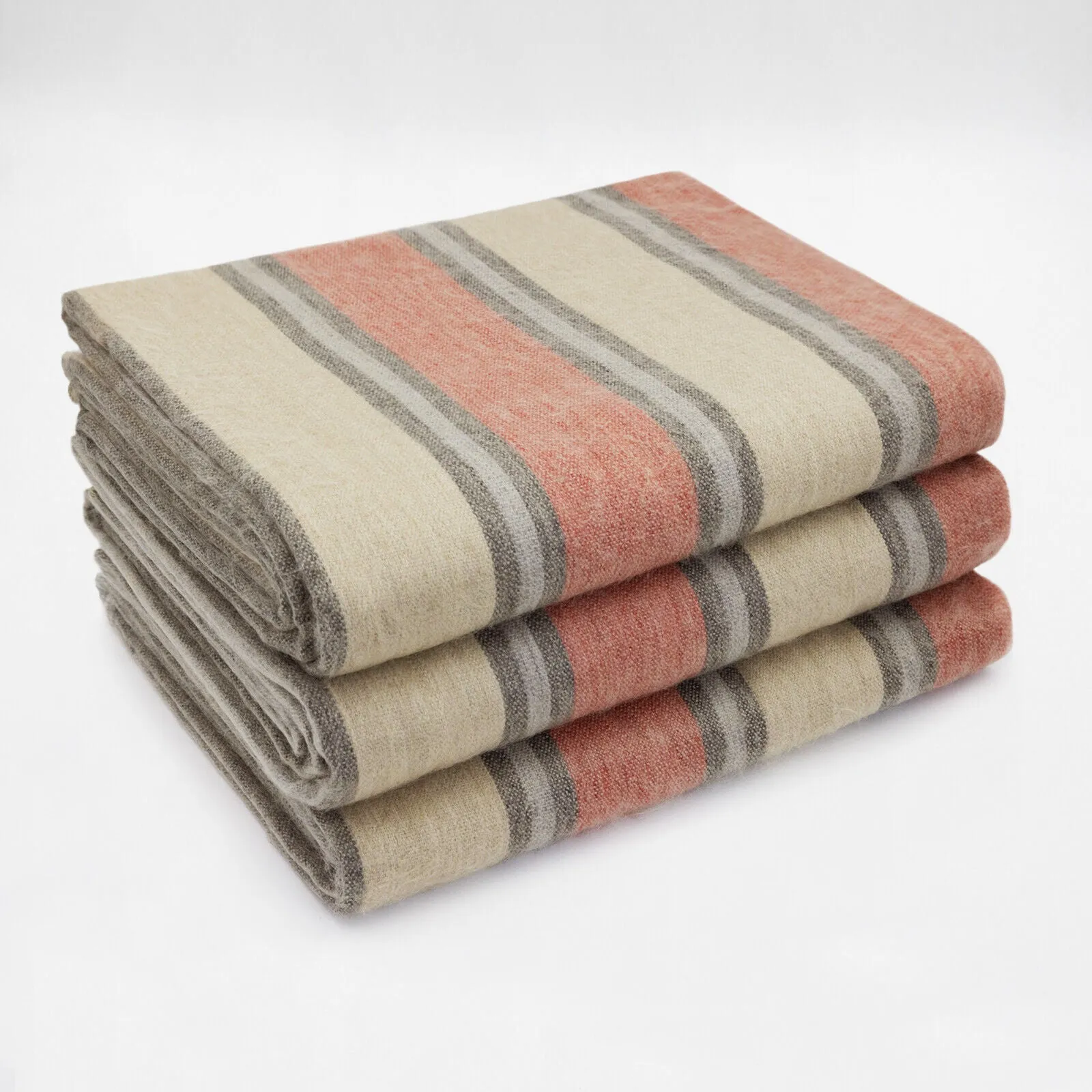 Palanda - Baby Alpaca Wool Throw Blanket / Sofa Cover - Queen 95" x 67" - cream crimson stripes pattern