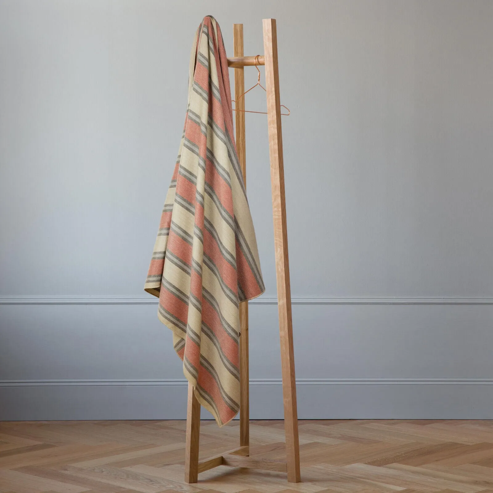 Palanda - Baby Alpaca Wool Throw Blanket / Sofa Cover - Queen 95" x 67" - cream crimson stripes pattern