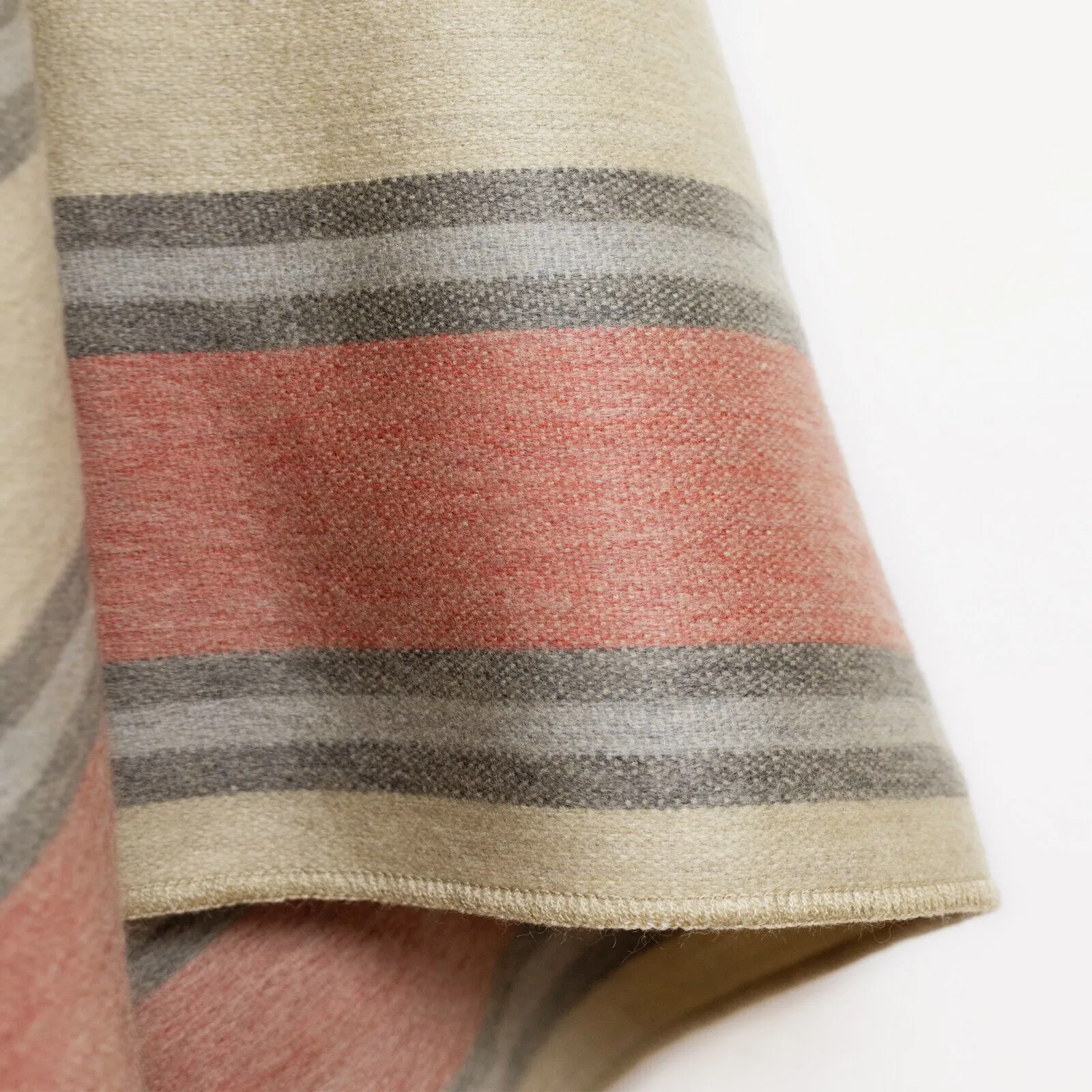 Palanda - Baby Alpaca Wool Throw Blanket / Sofa Cover - Queen 95" x 67" - cream crimson stripes pattern
