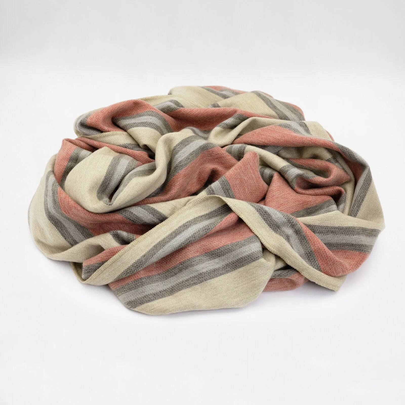 Palanda - Baby Alpaca Wool Throw Blanket / Sofa Cover - Queen 95" x 67" - cream crimson stripes pattern