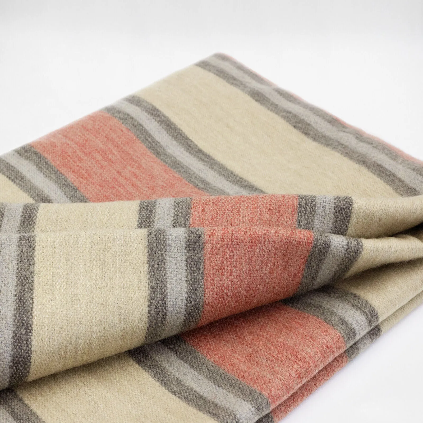 Palanda - Baby Alpaca Wool Throw Blanket / Sofa Cover - Queen 95" x 67" - cream crimson stripes pattern