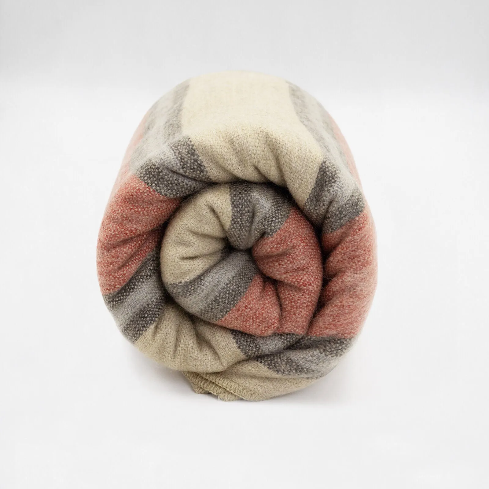 Palanda - Baby Alpaca Wool Throw Blanket / Sofa Cover - Queen 95" x 67" - cream crimson stripes pattern