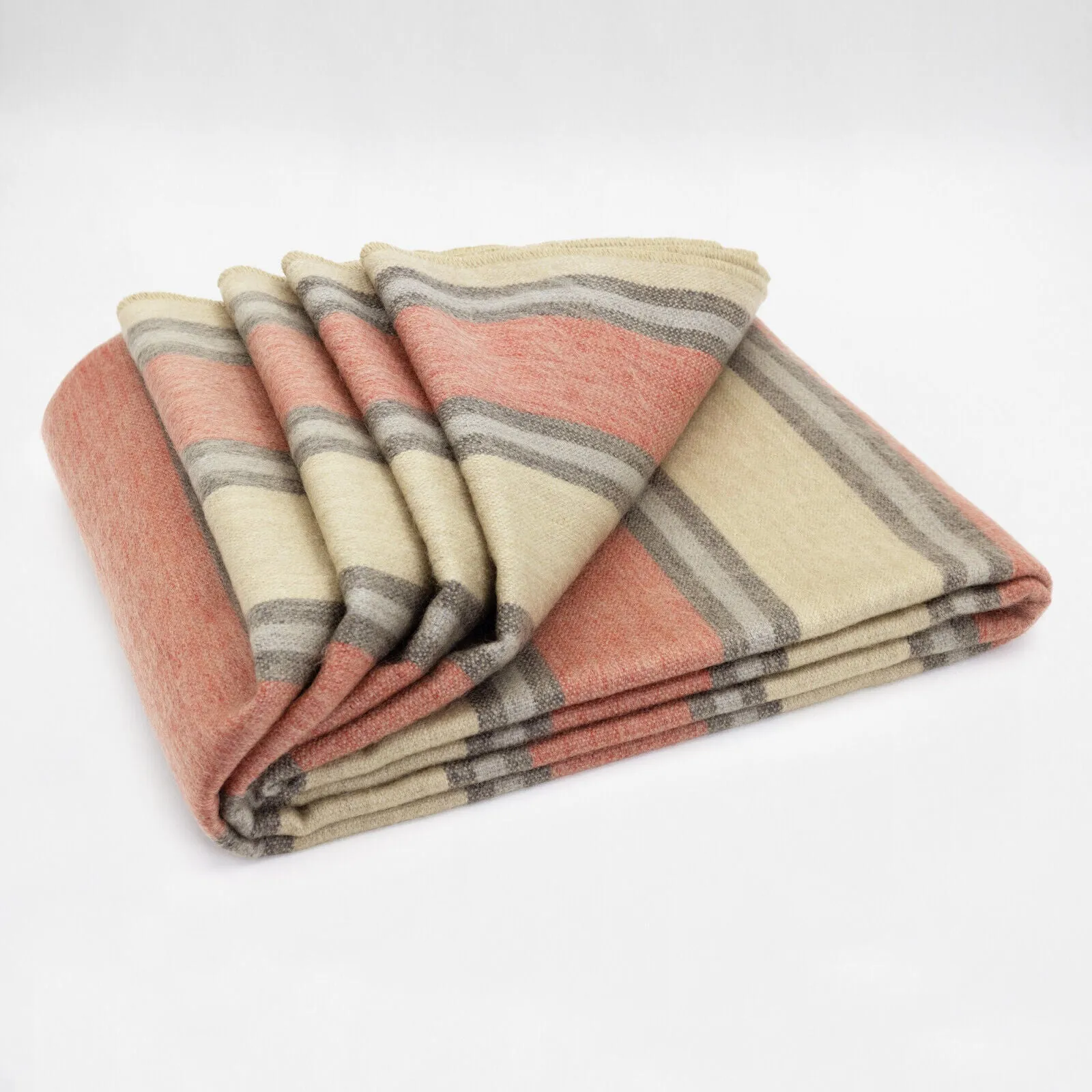 Palanda - Baby Alpaca Wool Throw Blanket / Sofa Cover - Queen 95" x 67" - cream crimson stripes pattern