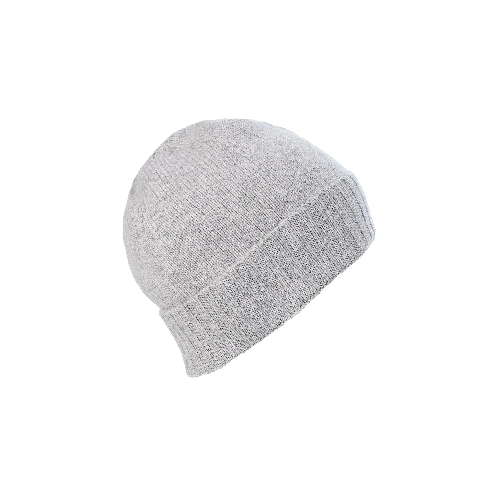 Plain Knit Ladies Beanie Rib Turn Up New Grey