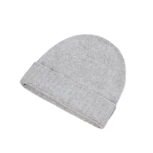Plain Knit Ladies Beanie Rib Turn Up New Grey