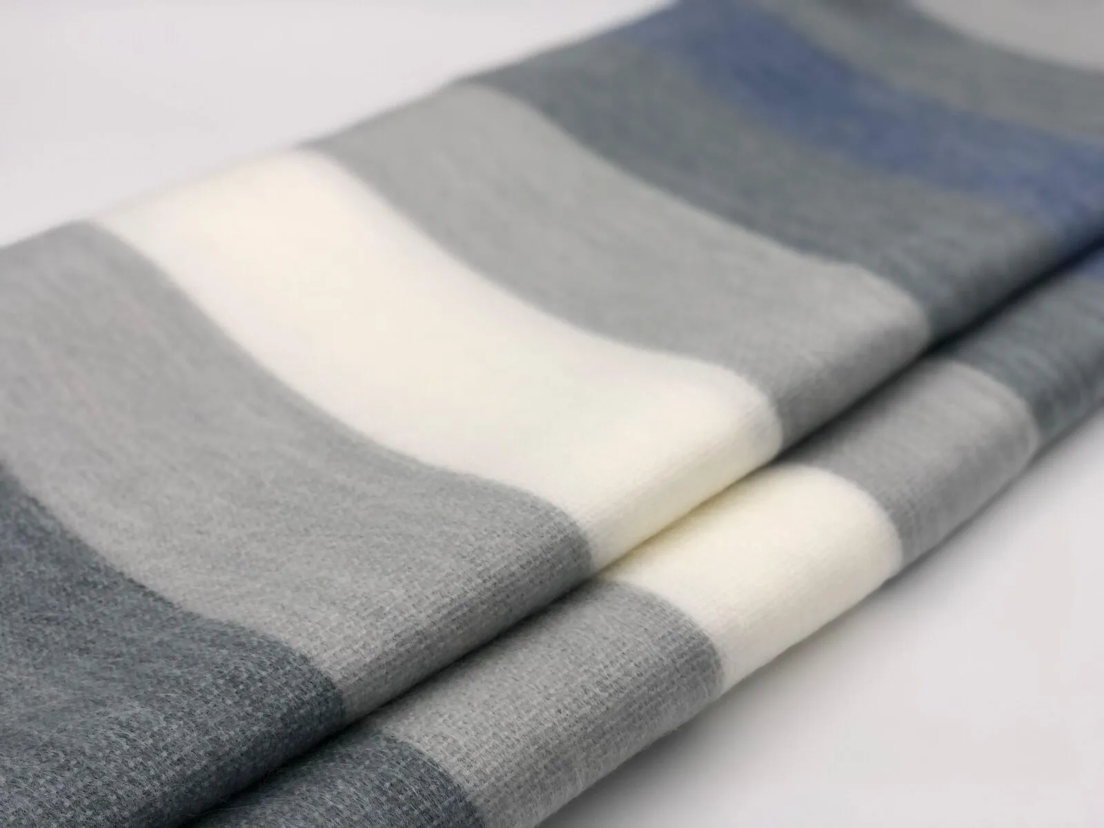 Poguios - Baby Alpaca Wool Throw Blanket / Sofa Cover - Queen 90" x 65" - thick stripes pattern white/blue/gray