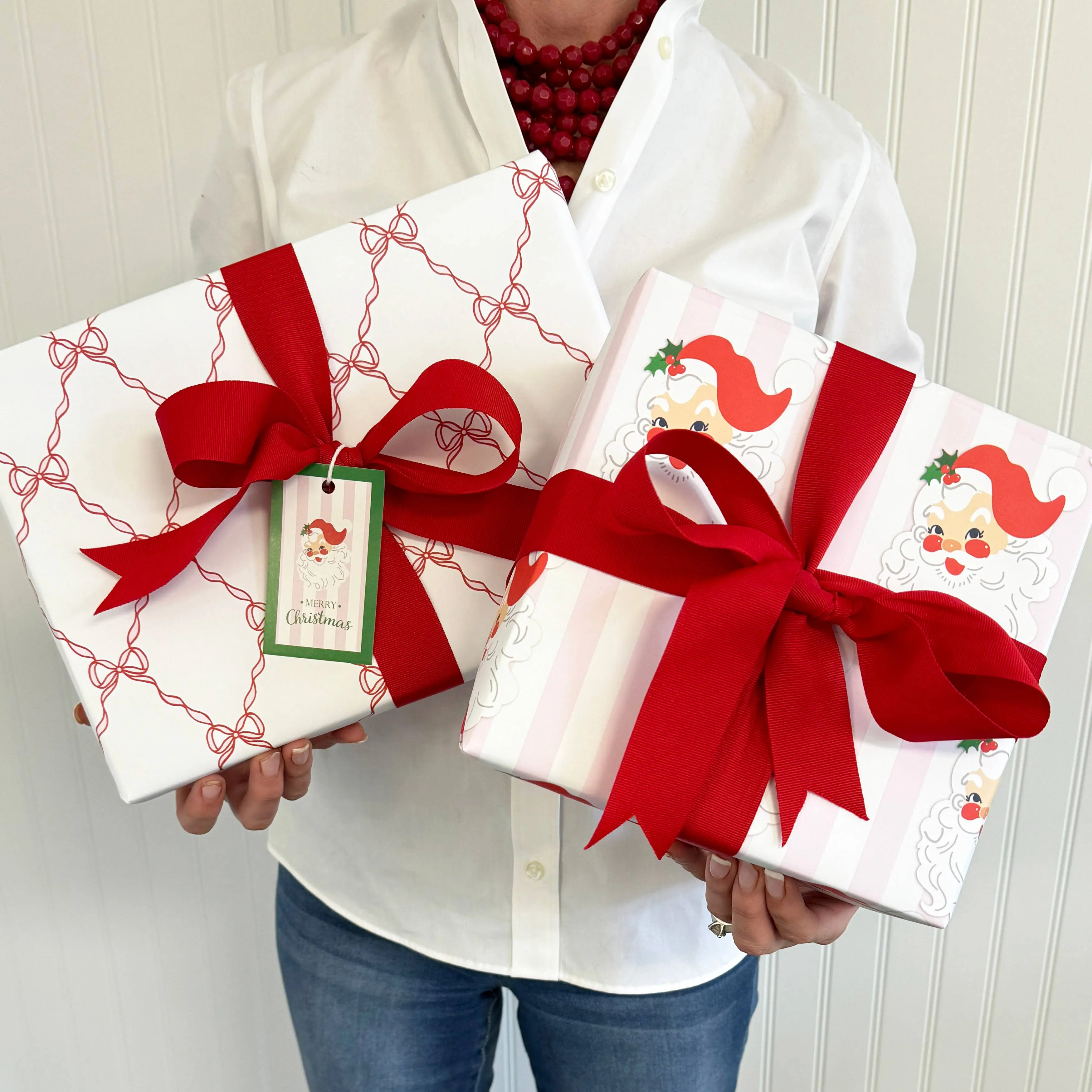 Red   Lt. Pink Bow Lattice Gift Wrap Sheets