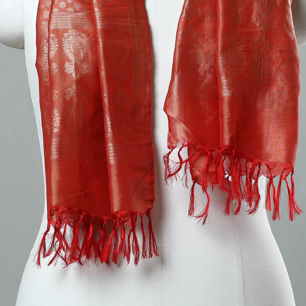 Red - Special Pure Banarasi Katan Silk Handwoven Zari Buti Stole 38