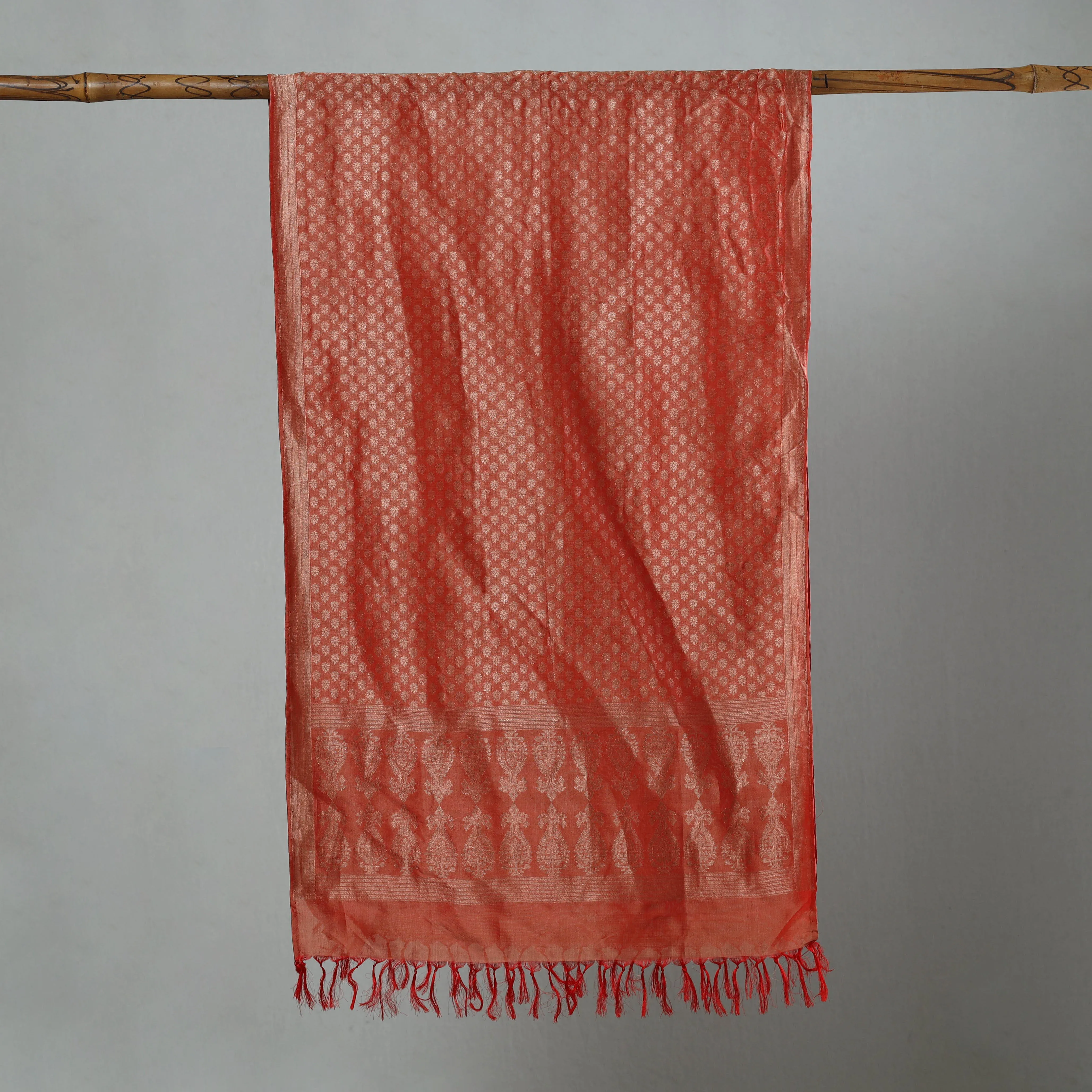 Red - Special Pure Banarasi Katan Silk Handwoven Zari Buti Stole 38